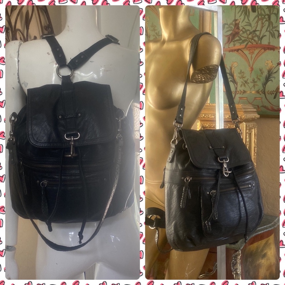 The Sak Black Leather Backpack Convertible Bag